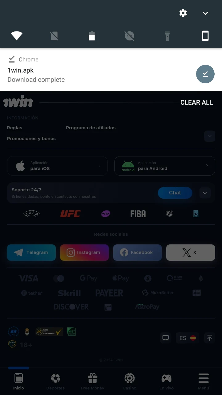 Descargue la aplicación móvil 1win.
