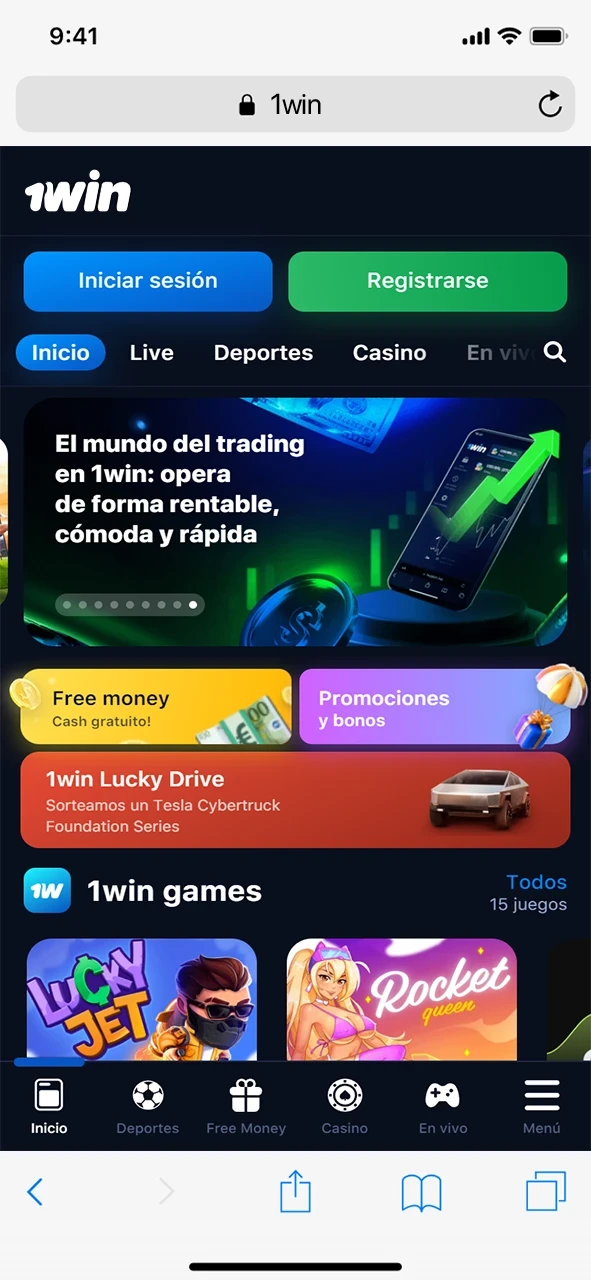 Acceda al sitio web de 1win utilizando el navegador Safari.
