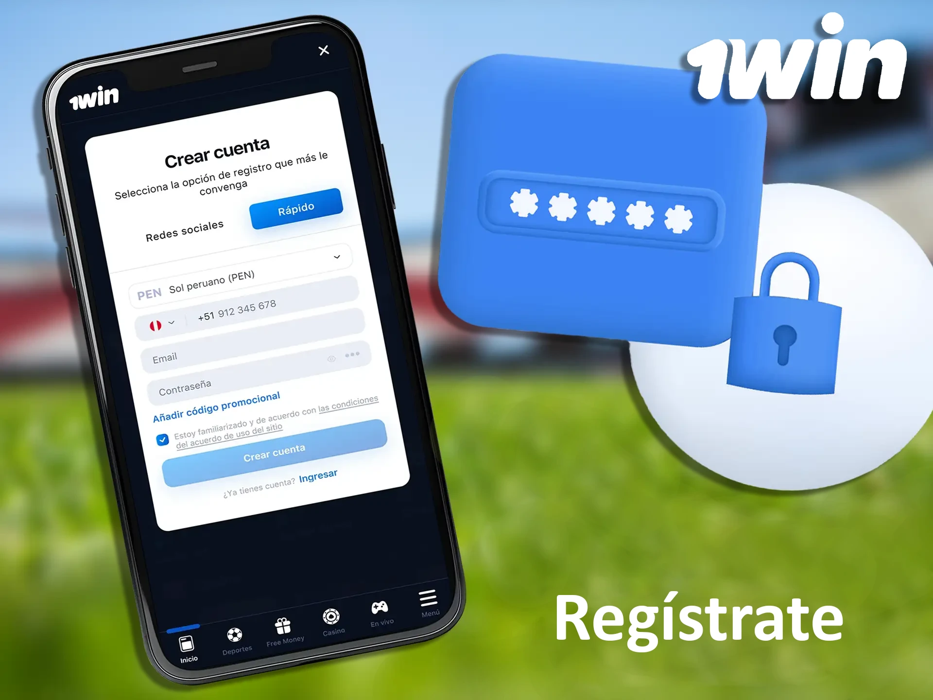 Si eres nuevo en 1win, crea una cuenta después de descargar la aplicación.