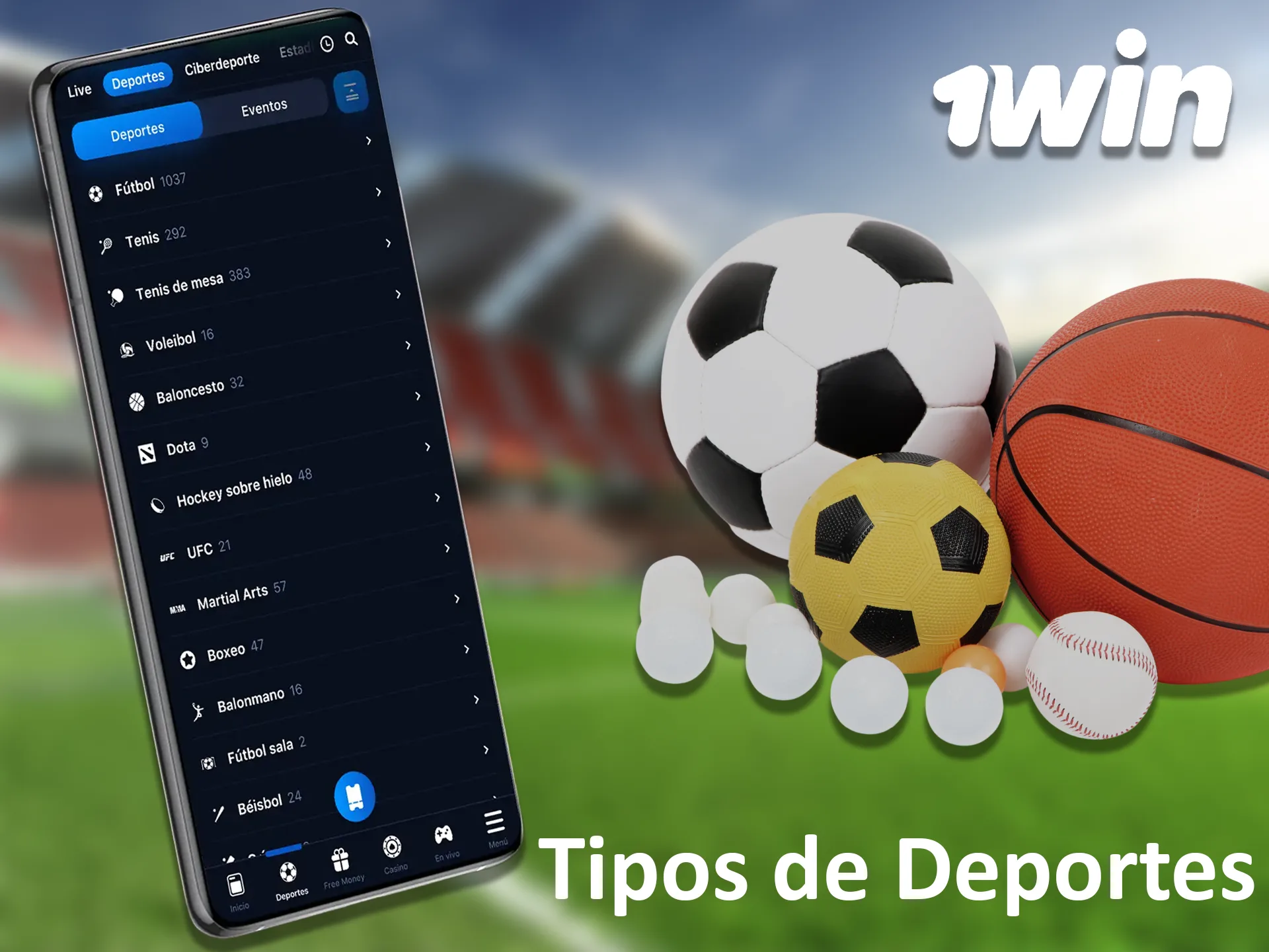 La aplicación 1win le permite apostar en multitud de deportes.