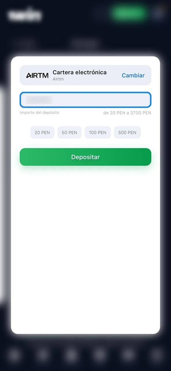 Rellene los datos necesarios para ingresar fondos en su cuenta 1win.