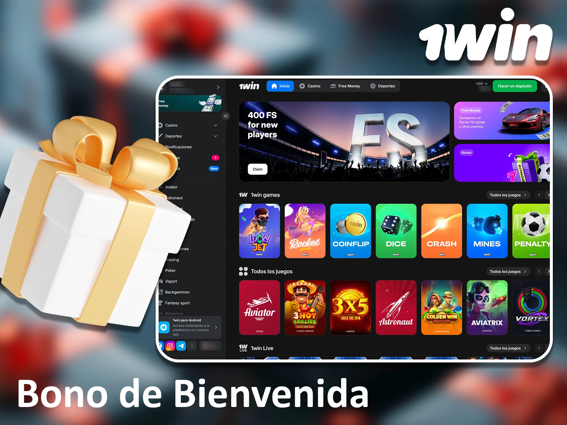 Todos los nuevos jugadores pueden recibir una bonificación de bienvenida en el sitio web de 1win.