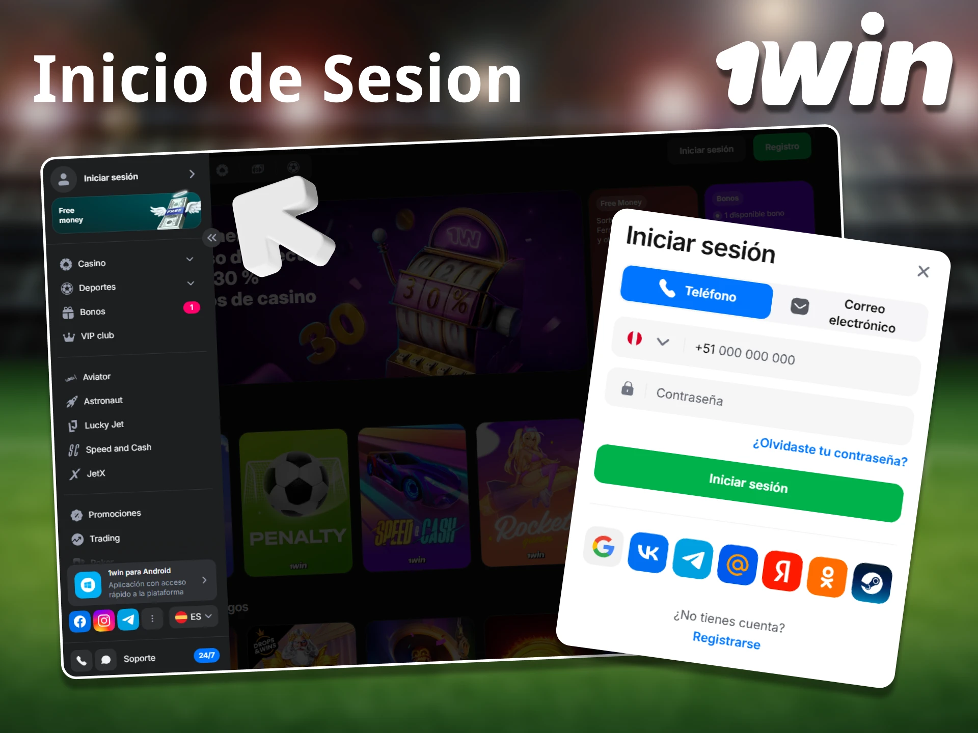 Inicia sesión en tu cuenta de 1win y disfruta de los juegos.