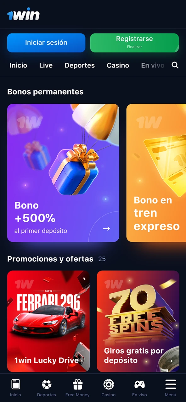 Sección de bonificación de 1win.