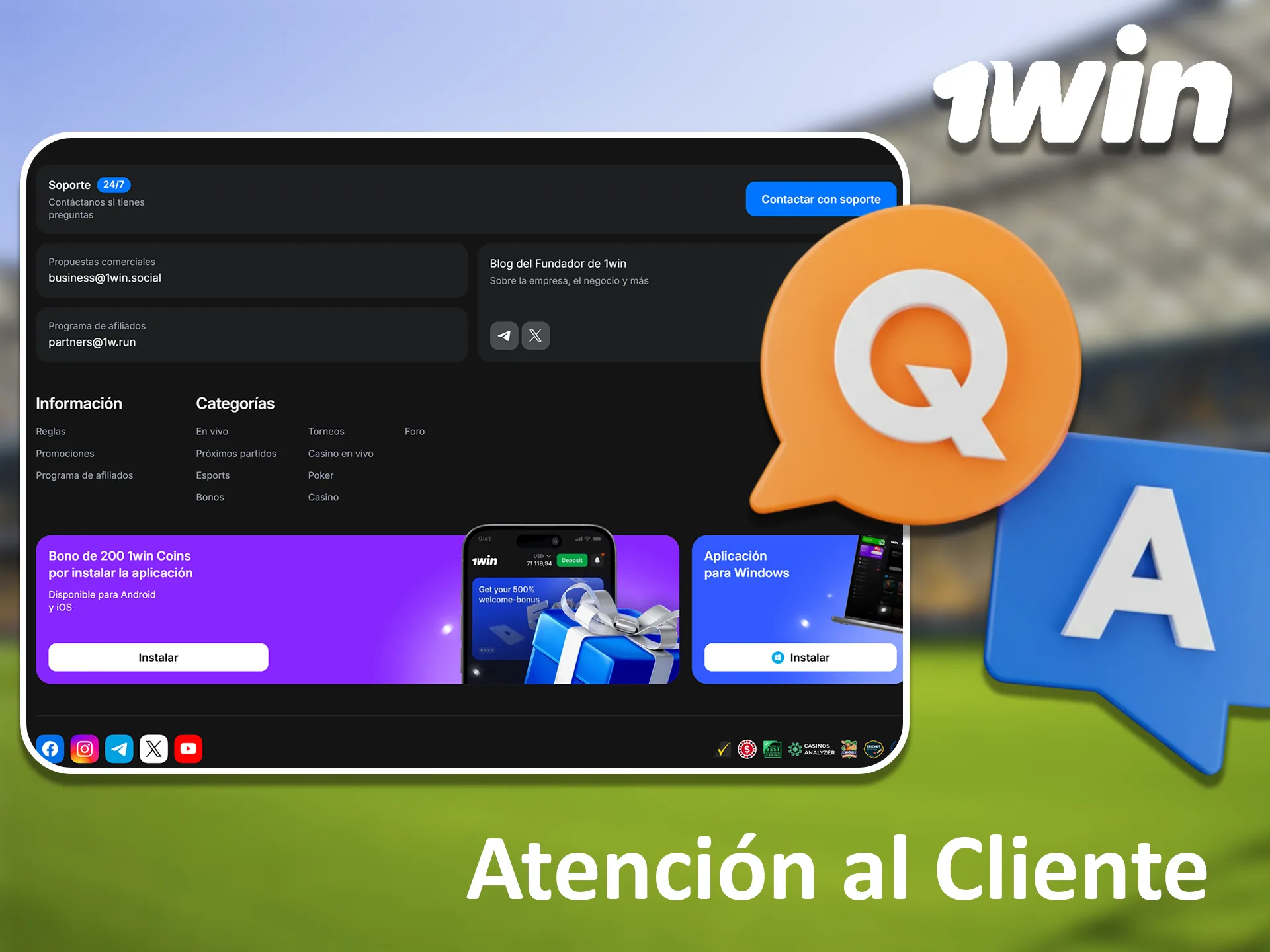 Si necesita ayuda, póngase en contacto con el servicio de asistencia de 1win.