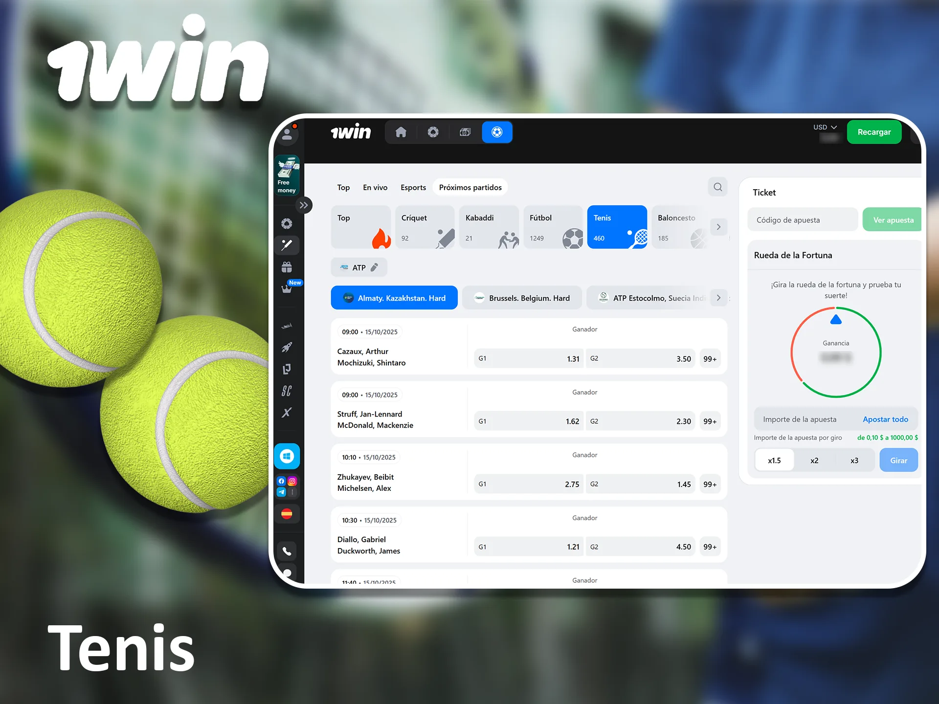 El tenis es uno de los deportes más populares entre los apostantes peruanos en 1win.