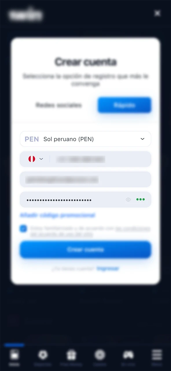 Introduzca sus datos personales para registrarse en el sitio web de 1win.