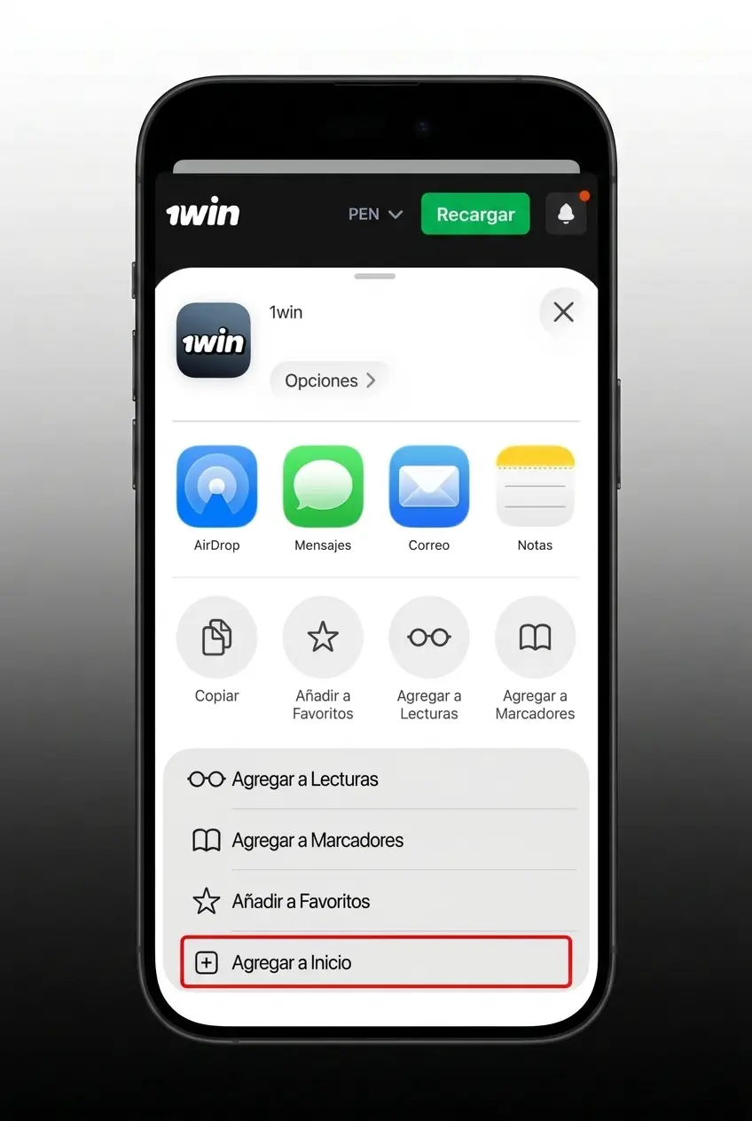 Guía de 4 pasos para instalar la web app de 1win en iPhone o iPad desde Safari en iOS