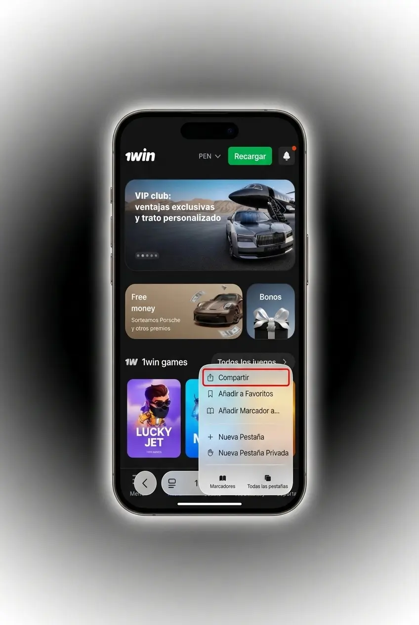 Pasos para descargar la app de 1win en iOS desde Safari e instalarla en pantalla de inicio