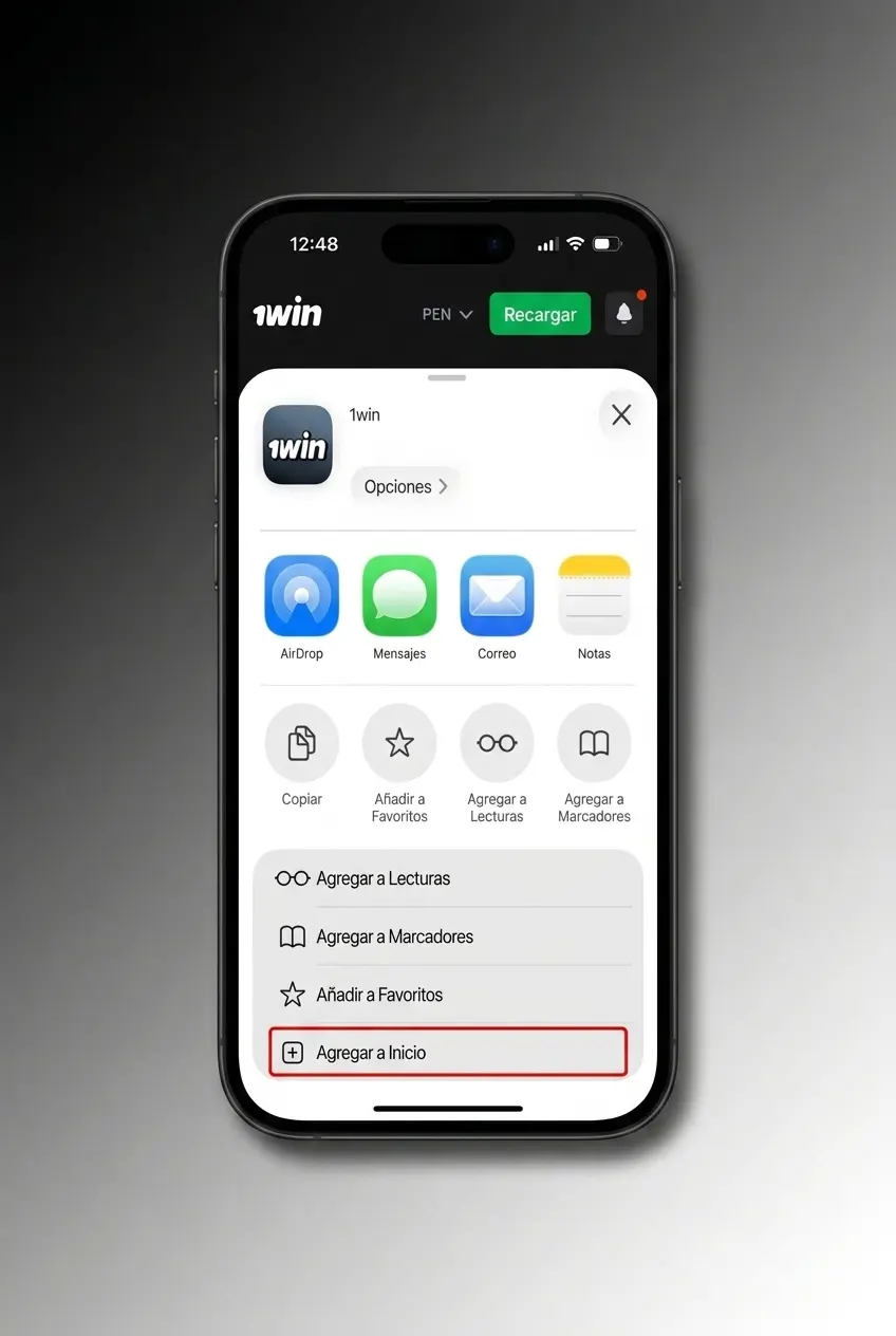 Guía de 5 pasos para instalar la web app de 1win en iPhone o iPad y jugar Mines desde Safari