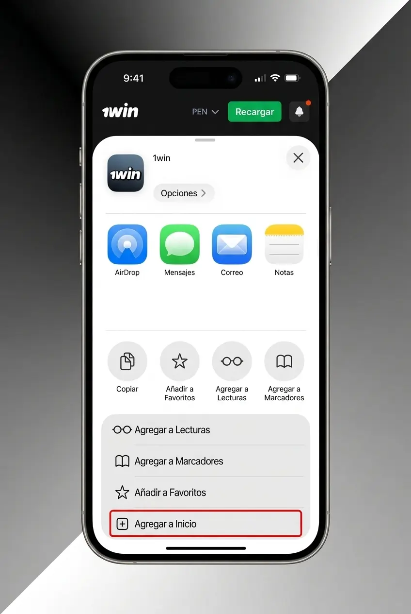 Guía de 4 pasos para instalar 1win como app en iPhone o iPad y acceder al juego Balloon desde Safari