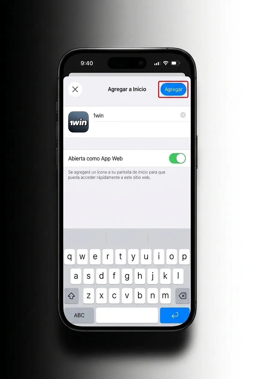 Pasos para instalar app 1win en iOS iPhone iPad y jugar Lucky Jet desde pantalla inicio Safari