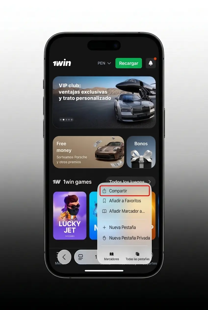 Guía de 5 pasos para instalar la app web de 1win en iPhone o iPad desde Safari sin App Store