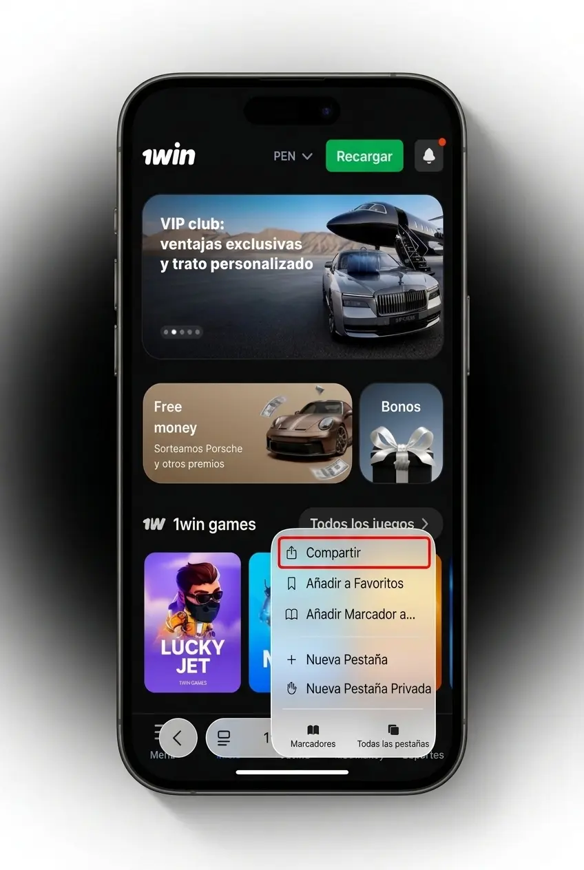 Guía de 5 pasos para instalar la app web de 1win en iOS y acceder a Rocket X desde iPhone o iPad
