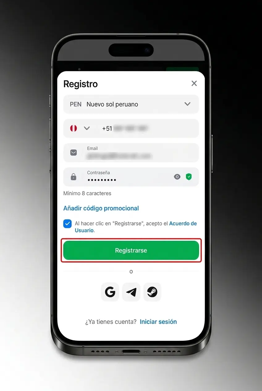 Pasos para registrarse en 1win y jugar Rocket Queen en Perú en 4 sencillos pasos