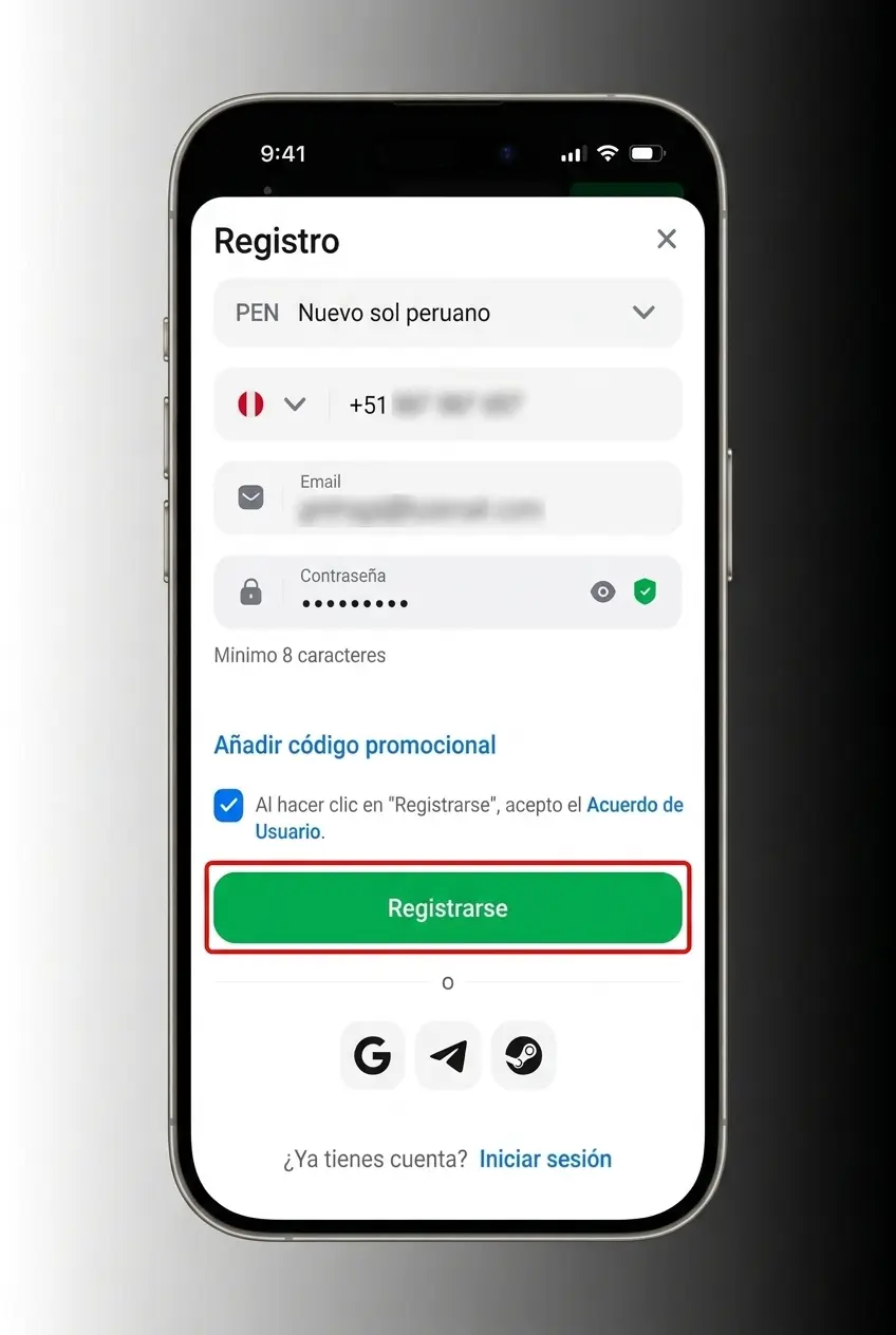 Pasos para registrarse en 1win y jugar Rocket X en Perú: crear cuenta, depositar y acceder al juego