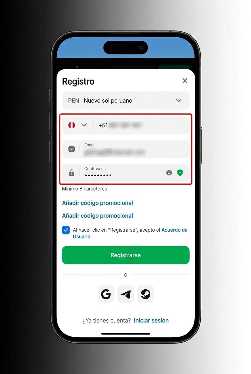 Pasos para registrarse en 1win y jugar Mines en Perú desde el casino online