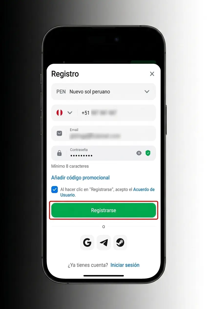 Pasos para registrarse en 1win y jugar a Mines en Perú desde el casino online