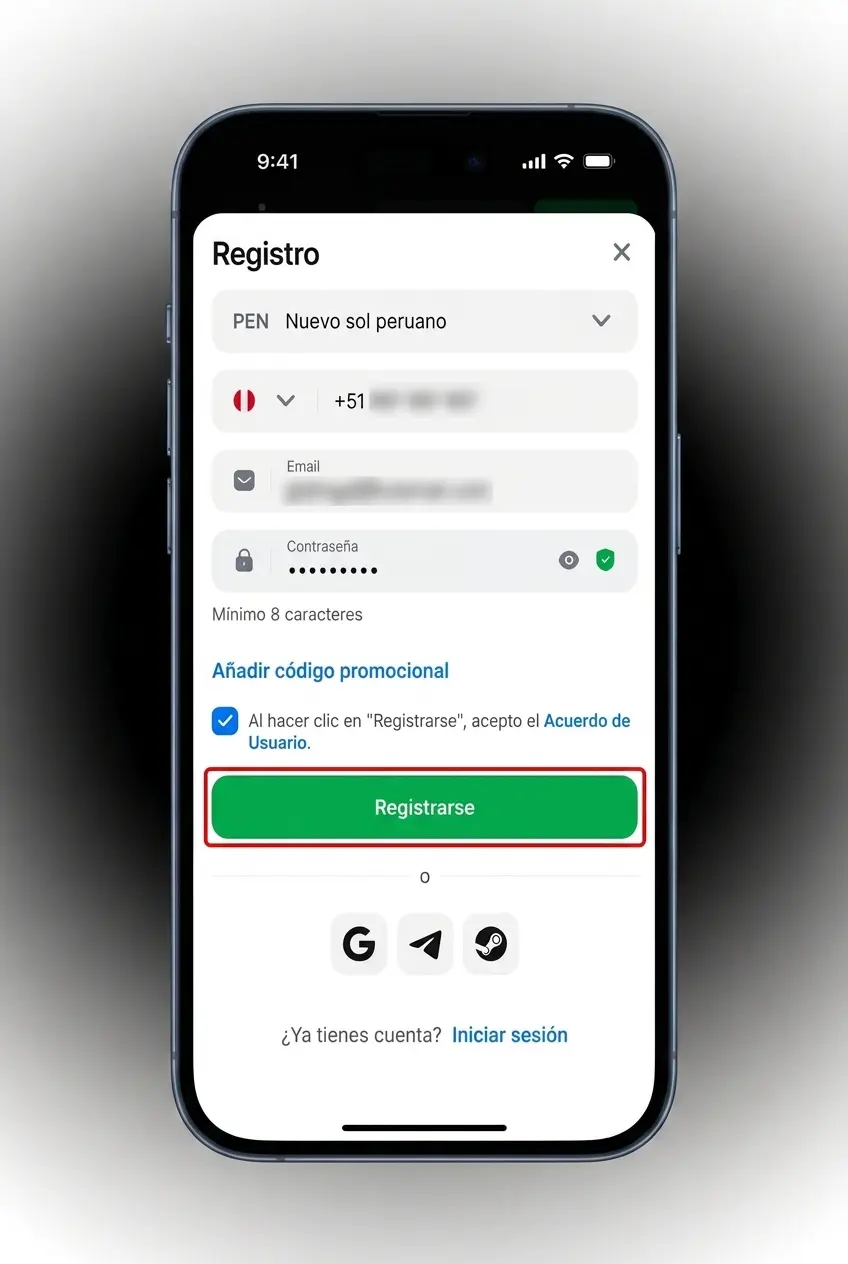 Pasos para registrarse en 1win y jugar Aviator en Perú desde el formulario de registro